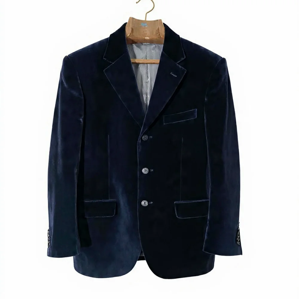 Classic‎ Midnight Blue Velvet Men's Feastive Old Money Elegant Blazer